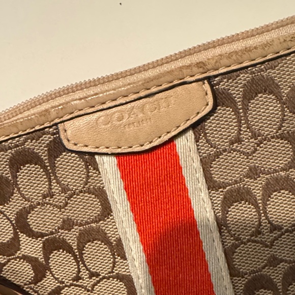 Coach Brown Signature Wristlet with Red Varsity Center Stripe - Picture 3 of 9